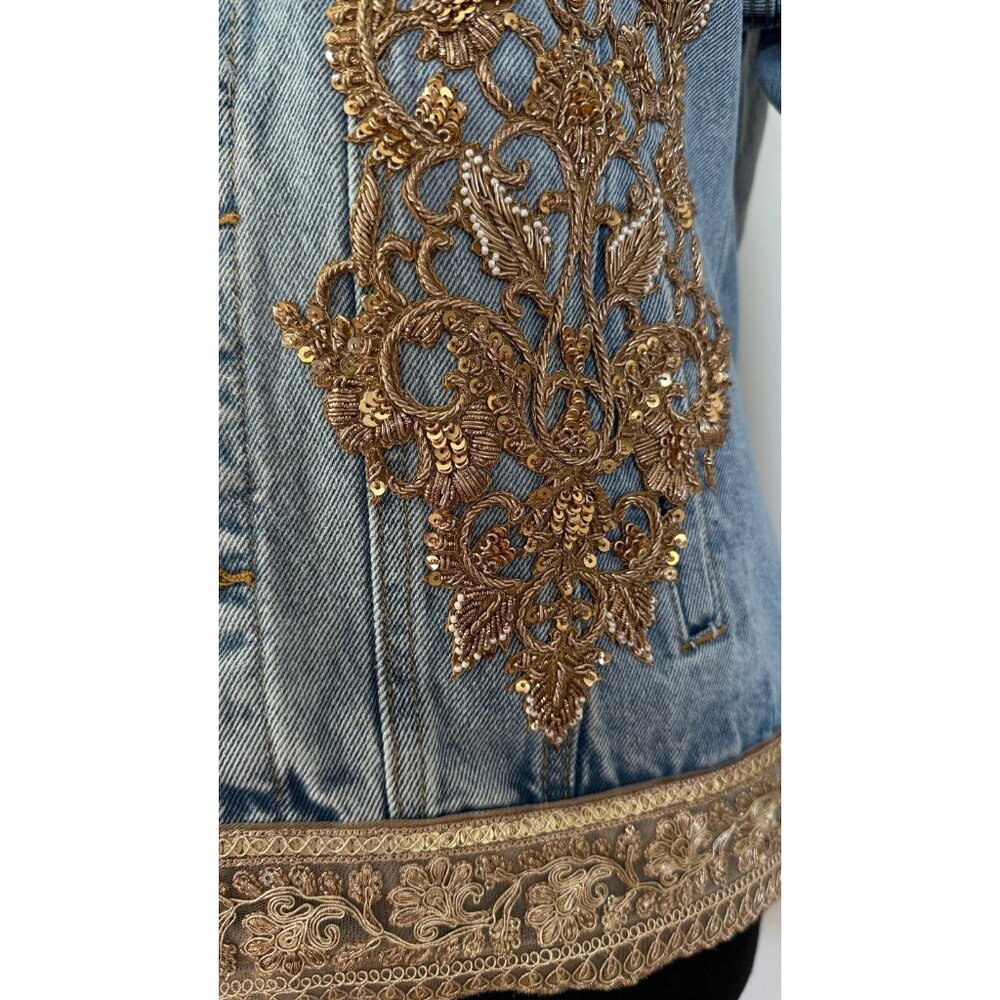 Denim Jacket Hand Embellished with appliqué, sequins, beads and embroidery - Picture 8 of 17